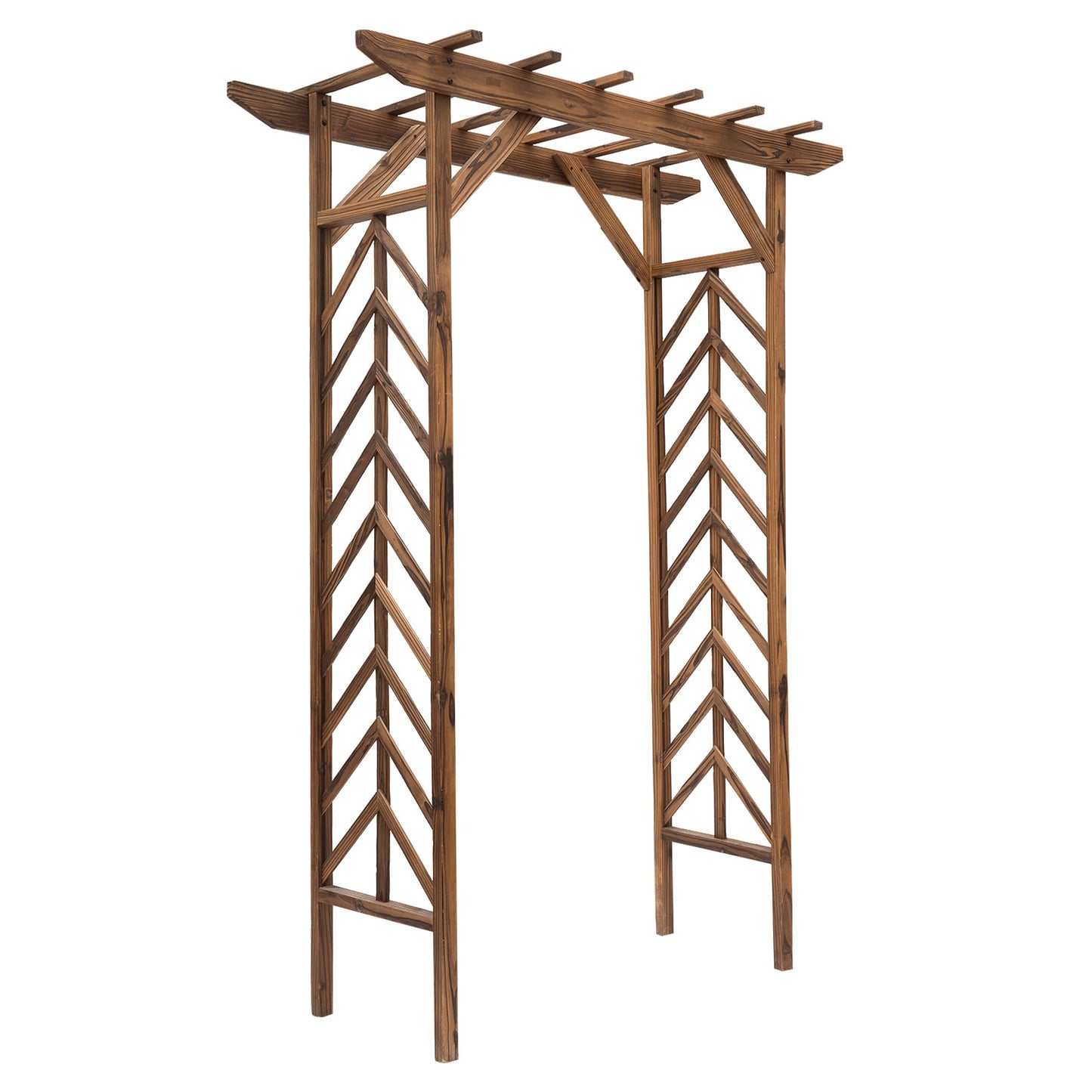 kidfeuyu 79in Wooden Garden Arbor Arch Trellis with Classic Countryside Style, Pergola Style Roof for Climbing Vines for Ceremony Party Weddings