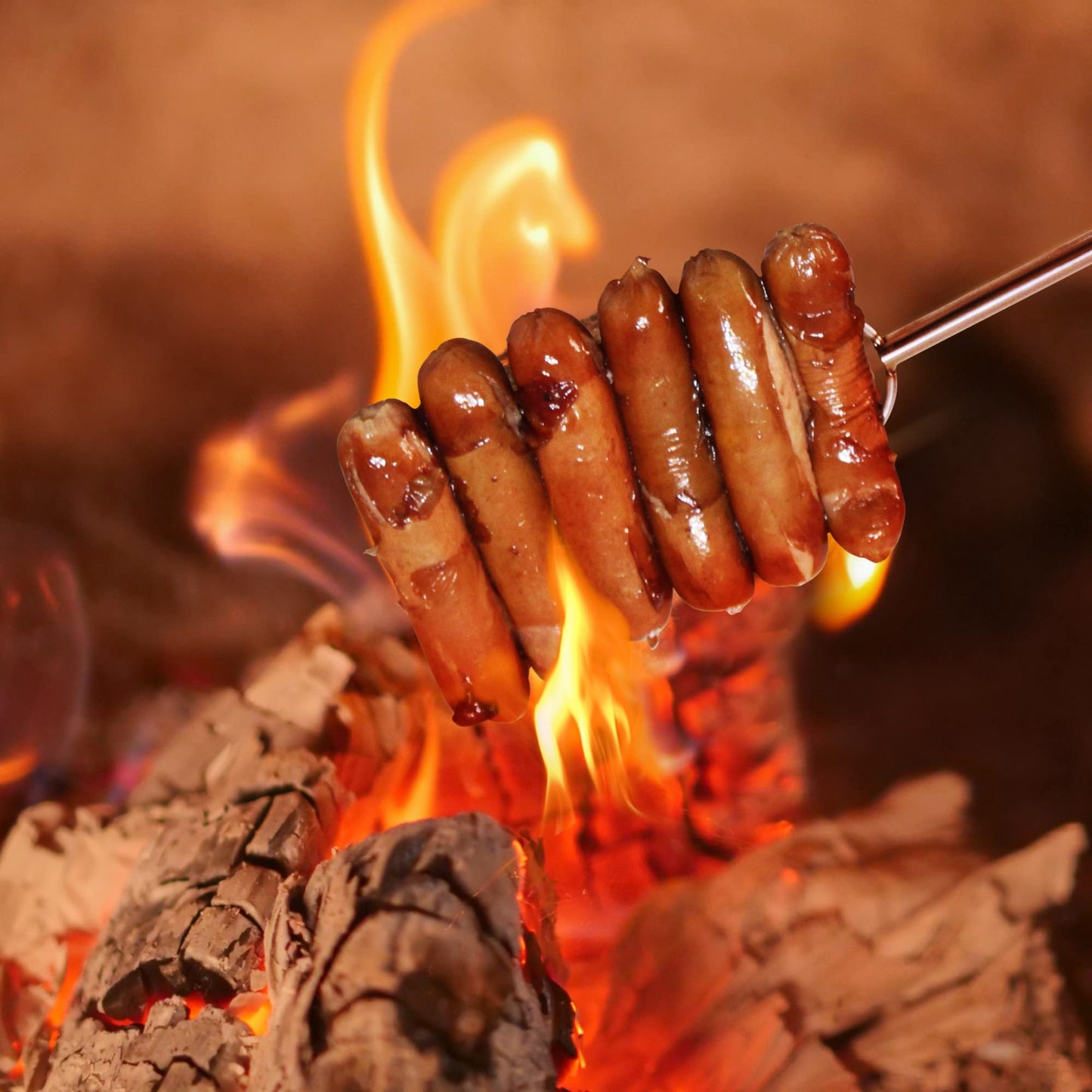 RAOMEIDE 32" Heavy Duty Hot Dog Roasting Sticks for Campfire, Smores Sticks for Fire Pit Long, Marshmallows Skewers (2 Pack)