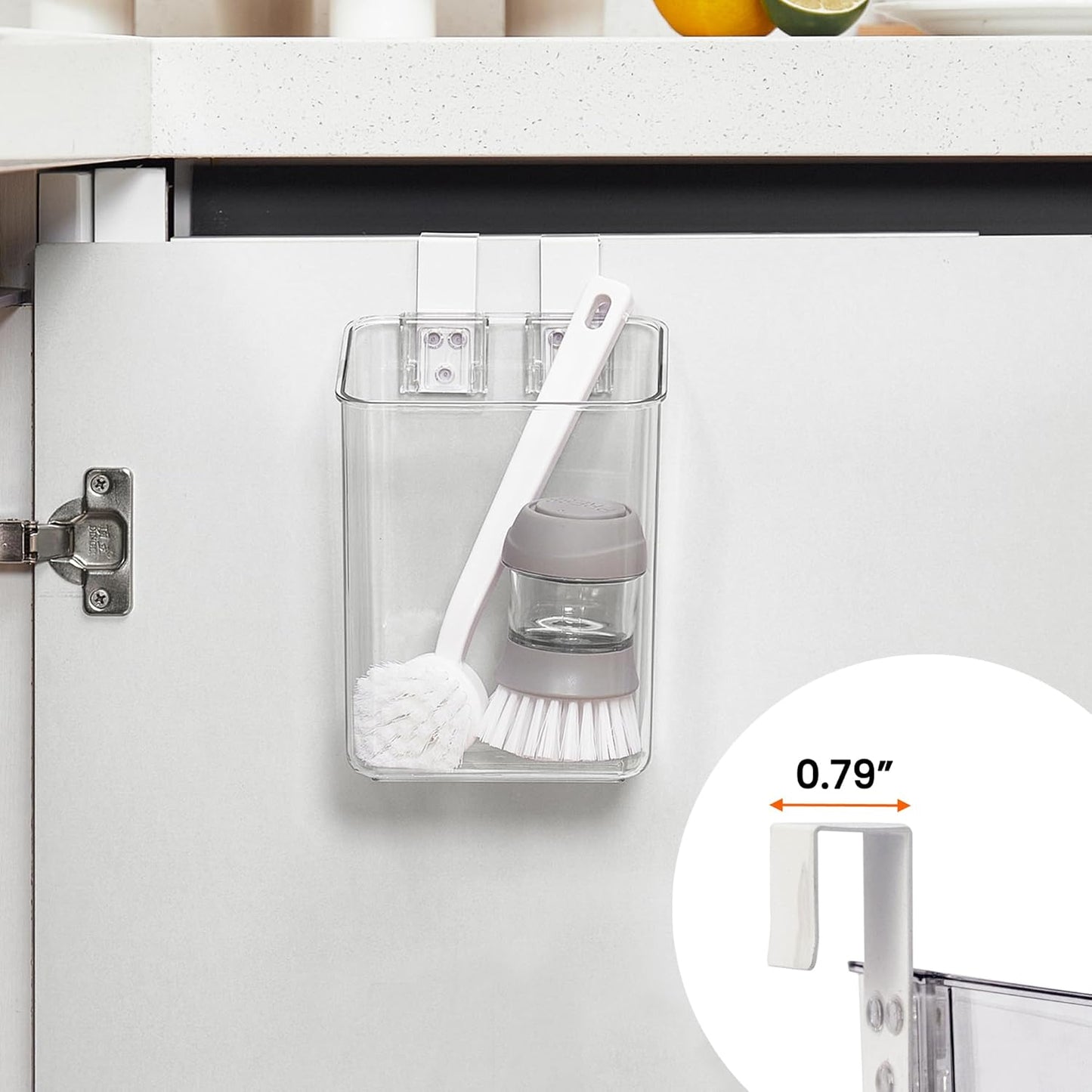 vacane Plastic Over Cabinet Door Organizer with Removable Hooks, Clear Hanging Baskets for Kitchen, Pantry, Bathroom