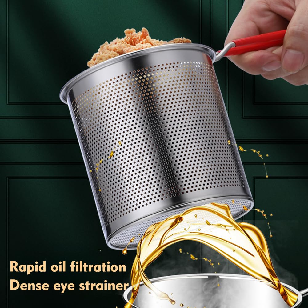 304 Stainless Steel Deep Fryer Pot with Basket, Stove Top Deep Fryer with Easy Grip Handle, Large Capacity Multifunctional Oil Strainer Pot For Frying Fish Shrimp Fries Chicken(Silver)