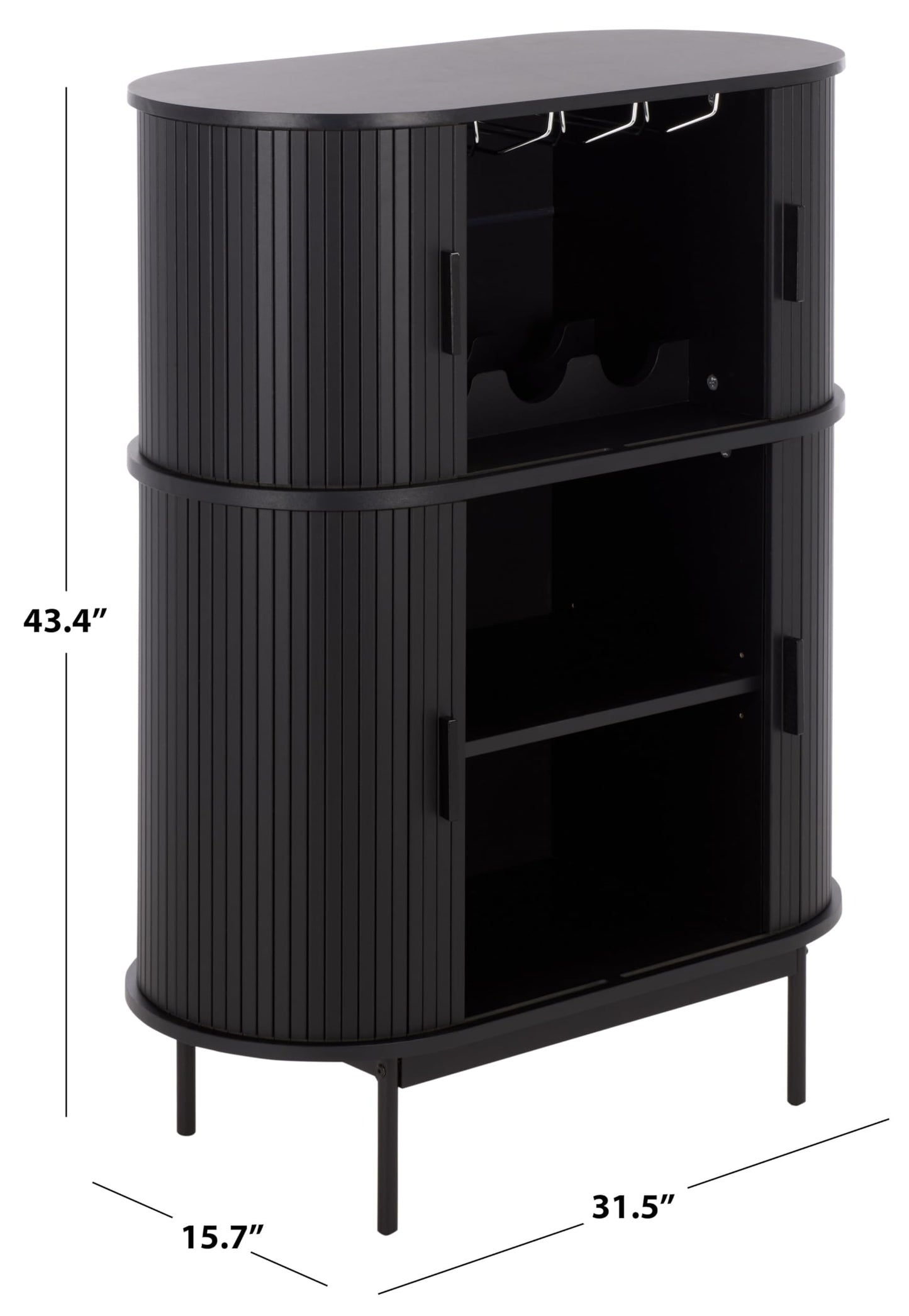 SAFAVIEH Furniture - Erdwing Bar Cabinet - Black - Tambour Door Wine & Liquor Storage Cabinet with Glassware Rack - Ideal for Living Room, Home Bar, Dining Space (BCT3100B)