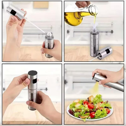 100ml Stainless Steel Olive Oil Spray Bottle – Graduated Metal and Glass Refillable Oil Mister for Cooking and Baking – Suitable for Home Cooks