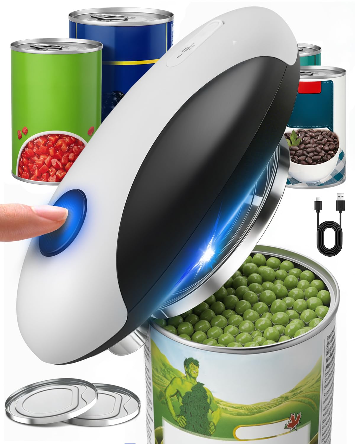Electric Can Opener, One Touch Safety Automatic Can Opener - Easy Smooth Edge Hands Free, Battery Operated Openers Fits Most Cans, Ideal for Seniors People with Weak Hands & Arthritis