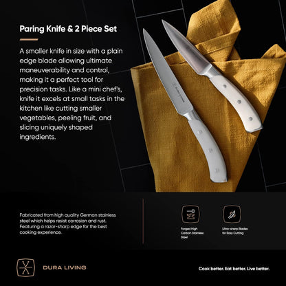 2-Piece Professional Kitchen Knife Set, Ultra Sharp High Carbon German Stainless Steel, Cream