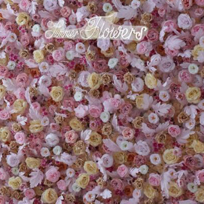 UYCVT Handmade Yellow Pink Rose Flowers Wall Large Artificial Flower Wall Backdrop Panels, Rose Wedding Backdrop 3D Floral Wall Fabric Flower Wall for Party Baby Shower Bridal -3m*3m/10 * 10FT