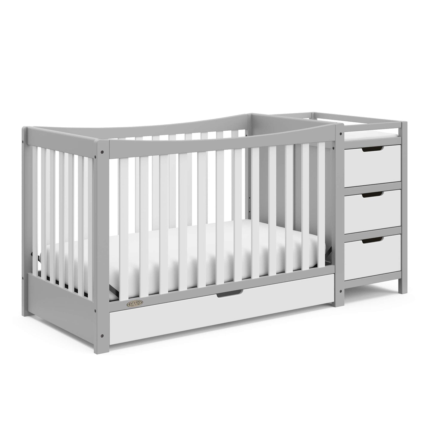 Graco Remi 4-in-1 Convertible Crib & Changer – GREENGUARD Gold Certified, Fits Standard Crib Mattress, Converts to Toddler Bed and Full Bed, 4 Adjustable Mattress Heights (Pebble Gray and White)