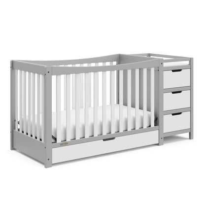 Graco Remi 4-in-1 Convertible Crib & Changer – GREENGUARD Gold Certified, Fits Standard Crib Mattress, Converts to Toddler Bed and Full Bed, 4 Adjustable Mattress Heights (Pebble Gray and White)