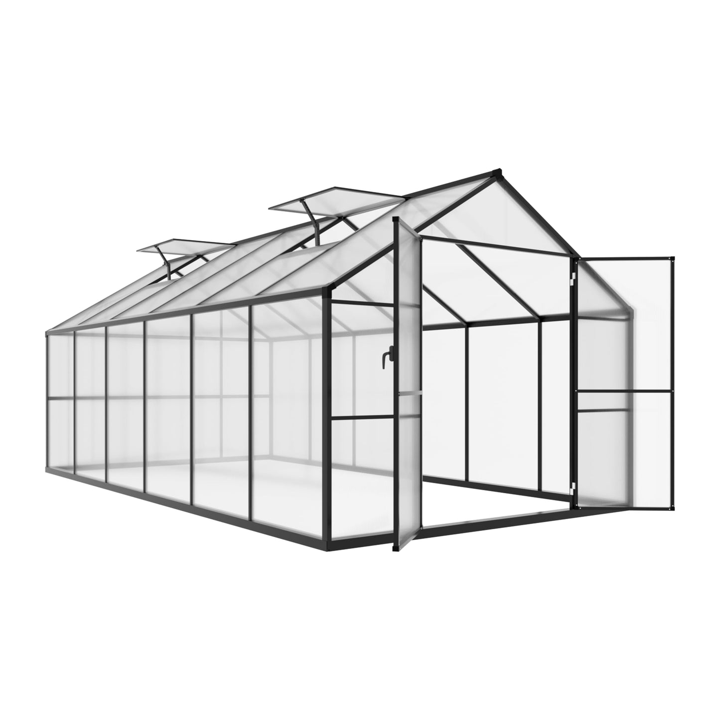 BlueWish 8x12FT Greenhouse for Outdoors, Greenhouses with 2 Adjustable Vents,Aluminum Frame, Heavy Duty Greenhouse Kit with Polycarbonate Panel, Walk-in Green House for Garden, Gray