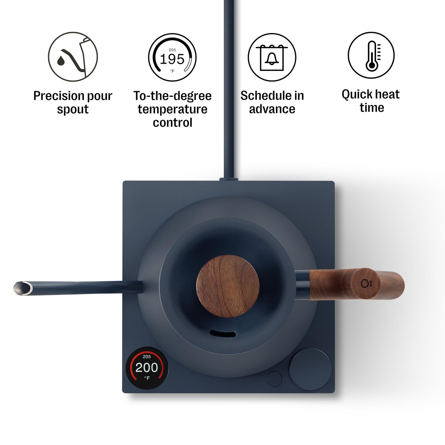 Fellow Stagg EKG Pro Electric Gooseneck Kettle - Pour-Over Coffee and Tea, Quick Heating, Precise Temperature Control, Scheduling, Built-in Brew Timer, Stone Blue with Walnut Wood Handle, 0.9 Liter