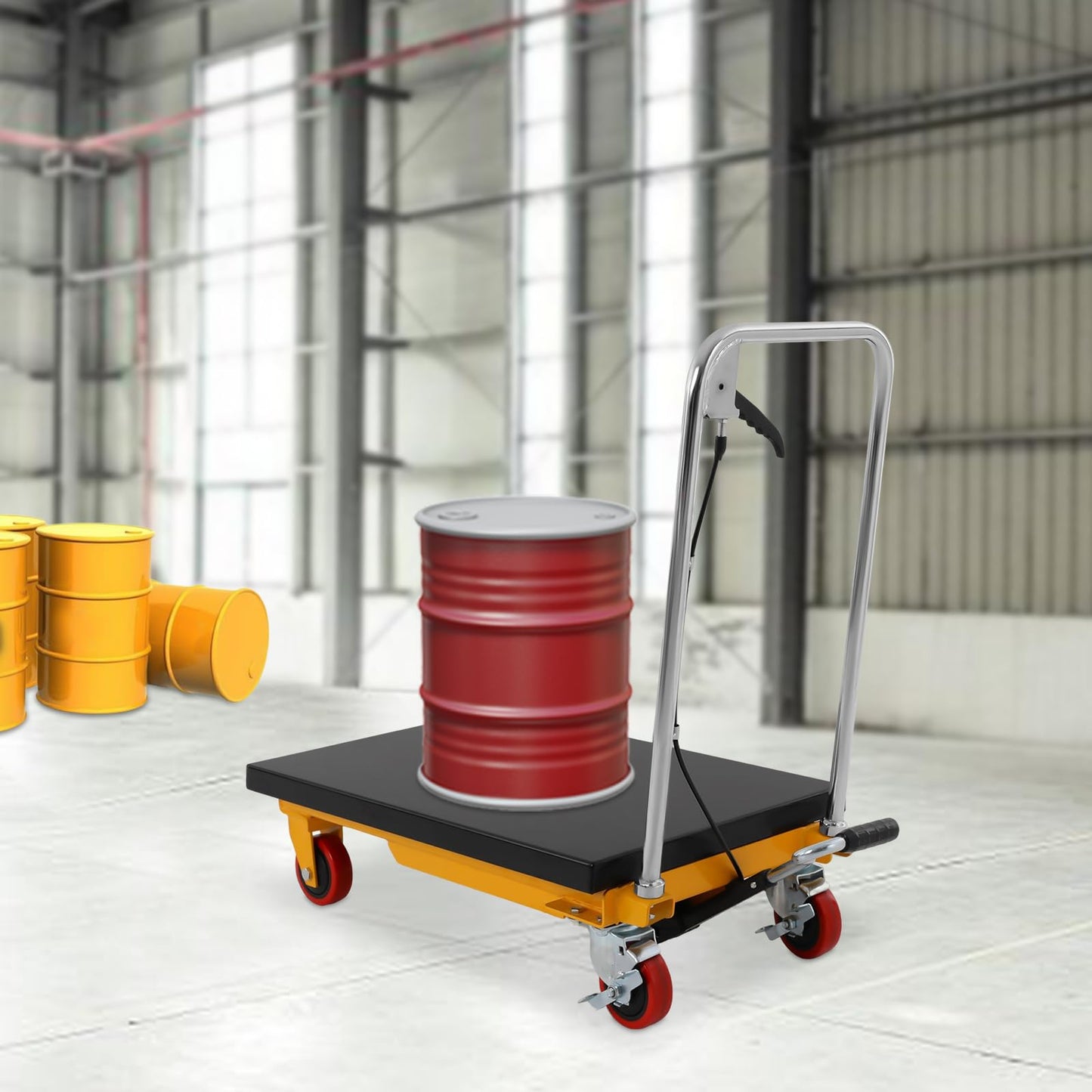 Hydraulic Scissor Lift Table 500lbs, Heavy Duty Steel Platform Cart with Locking Wheels, Adjustable Height 28.5" for Warehouse, Factory Material Handling