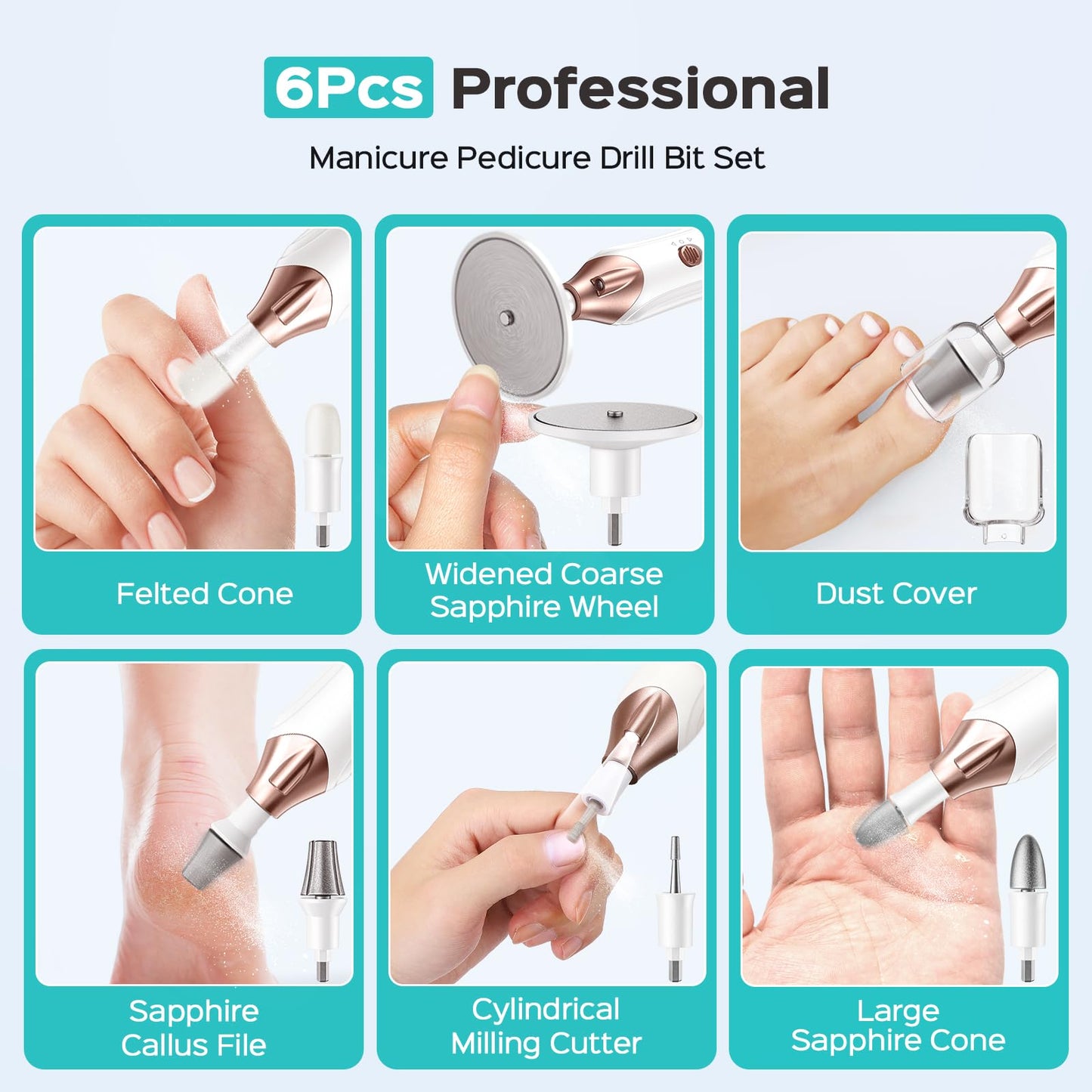 COSLUS Professional Manicure Pedicure Kit, 5-in-1 Electric Nail File for Toenail Hand Feet Care - Wider Grinder for Thick Nails, Cordless, 5 Speed, for Men Women Seniors Home Salon, White, C43(END10)