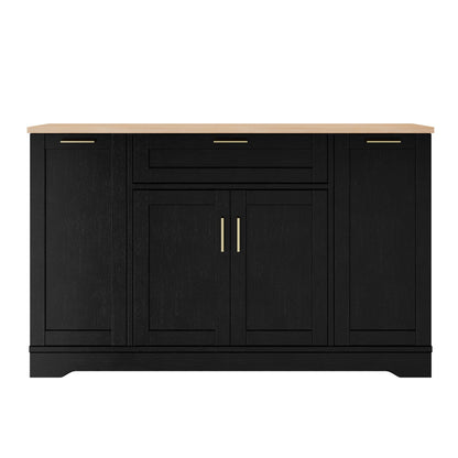 GDFStudio Buffet Cabinet with 3-Tier Pull-Out Rack, Adjustable Shelves, Multi-Functional Storage Cabinet Sideboard Coffee Bar Cabinet, Kitchen Island Storage for Dining Room Living Room, Black