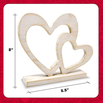Rustic Wooden Double Heart Tabletop Decor – Interlocking Hearts Wedding Centerpiece, Engagement, Bridal Shower & Anniversary Party Decoration Gift
