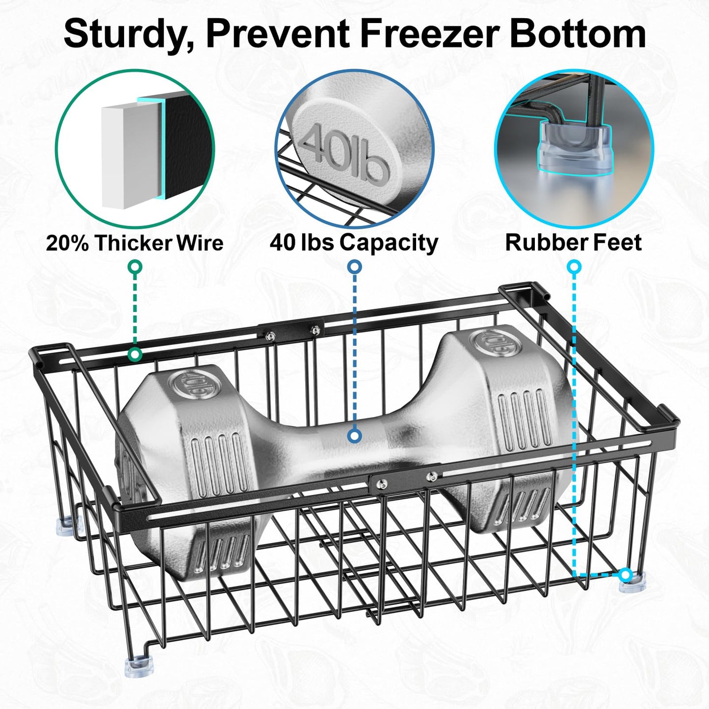 iSPECLE 4 Pack Freezer Organizer Bins - Fit 10 to 20 Cu.Ft Deep Freezer, Expandable Wire Storage Chest Freezer Baskets for Frozen Food, Stackable with Handles, Black