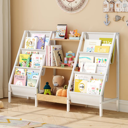 MAHANCRIS Kids Bookshelf and Toy Organizer, 3-Tier Bookshelf for Kids, Sturdy Kid Bookcase with Storage, Toddler Book Shelf for Kids Room, Playroom, Bedroom, Nursery, Natural BKBN34201