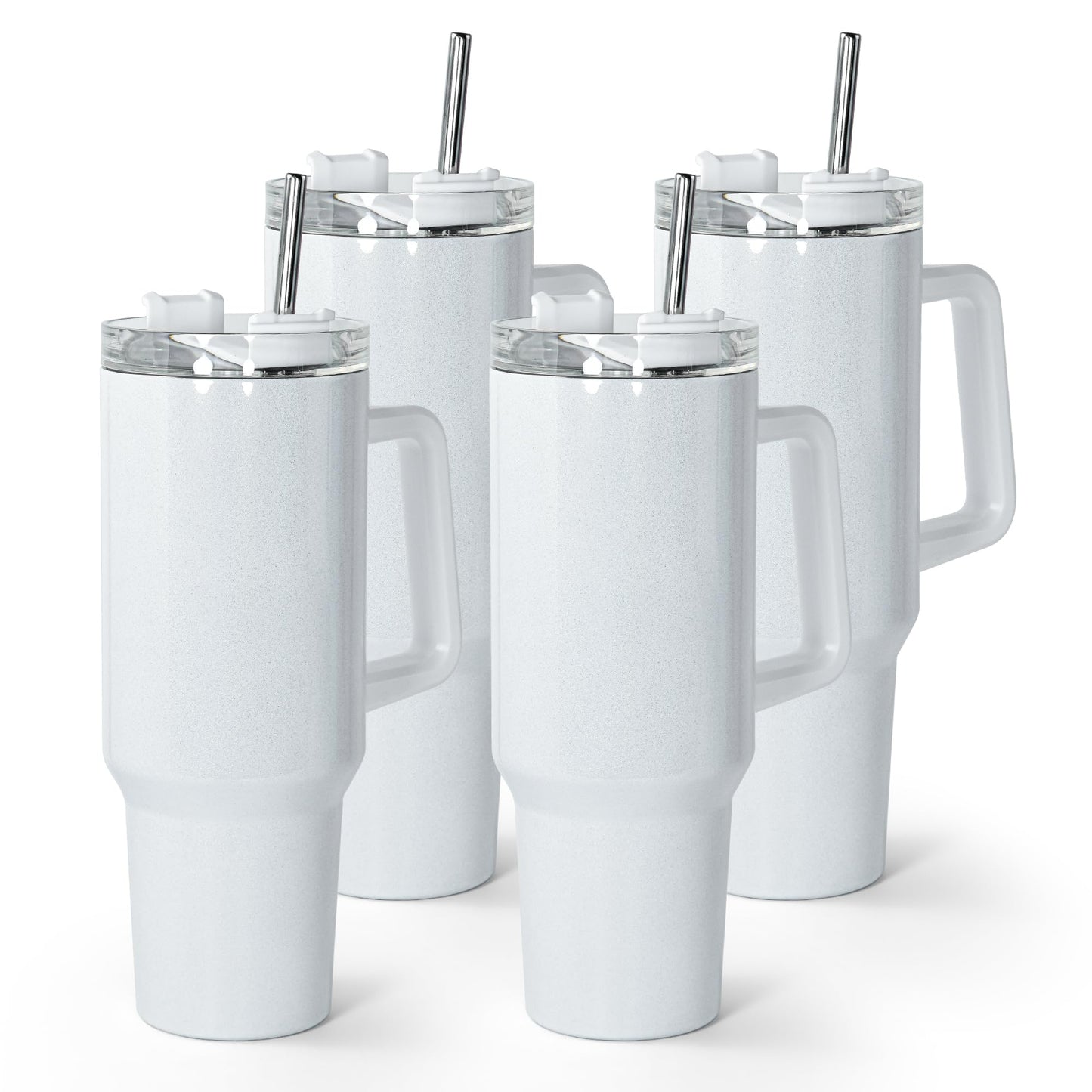 AGH 40 oz Sublimation Tumbler with Handle, 4 Pack Shimmer Glass Cups with Straw and Lid, Sublimation White Tumblers Blanks