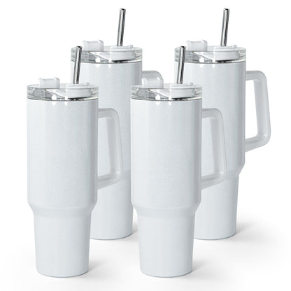 AGH 40 oz Sublimation Tumbler with Handle, 4 Pack Shimmer Glass Cups with Straw and Lid, Sublimation White Tumblers Blanks