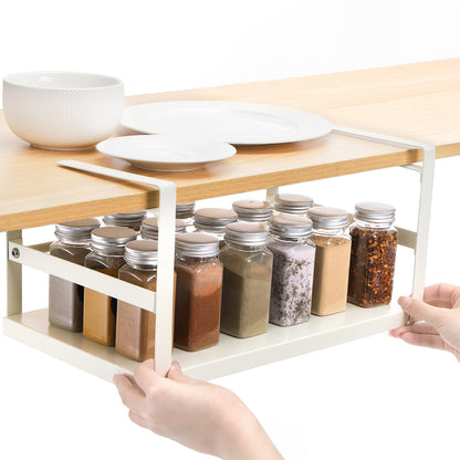 Tebery 2 Pack Under Shelf Storage Basket Sturdy, Slide-in Hanging Storage Basket for Kitchen, Metal Under Cabinet Shelves Organizer Rack, Space Saver Basket Shelf for Cabinet, Pantry, Desk, Cupboard