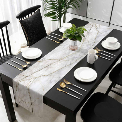 PIEPLE 36 inches Marble Table Runner-Cotton Linen-Small White Gray Gold Dresser Scarves,Texture Tablerunner for Kitchen