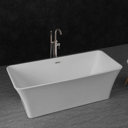 WOODBRIDGE 67" Acrylic Freestanding Bathtub Contemporary Soaking Tub, White Acrylic (Brushed Nickel Drain/Overflow),B0004 -B/N-Drain &O