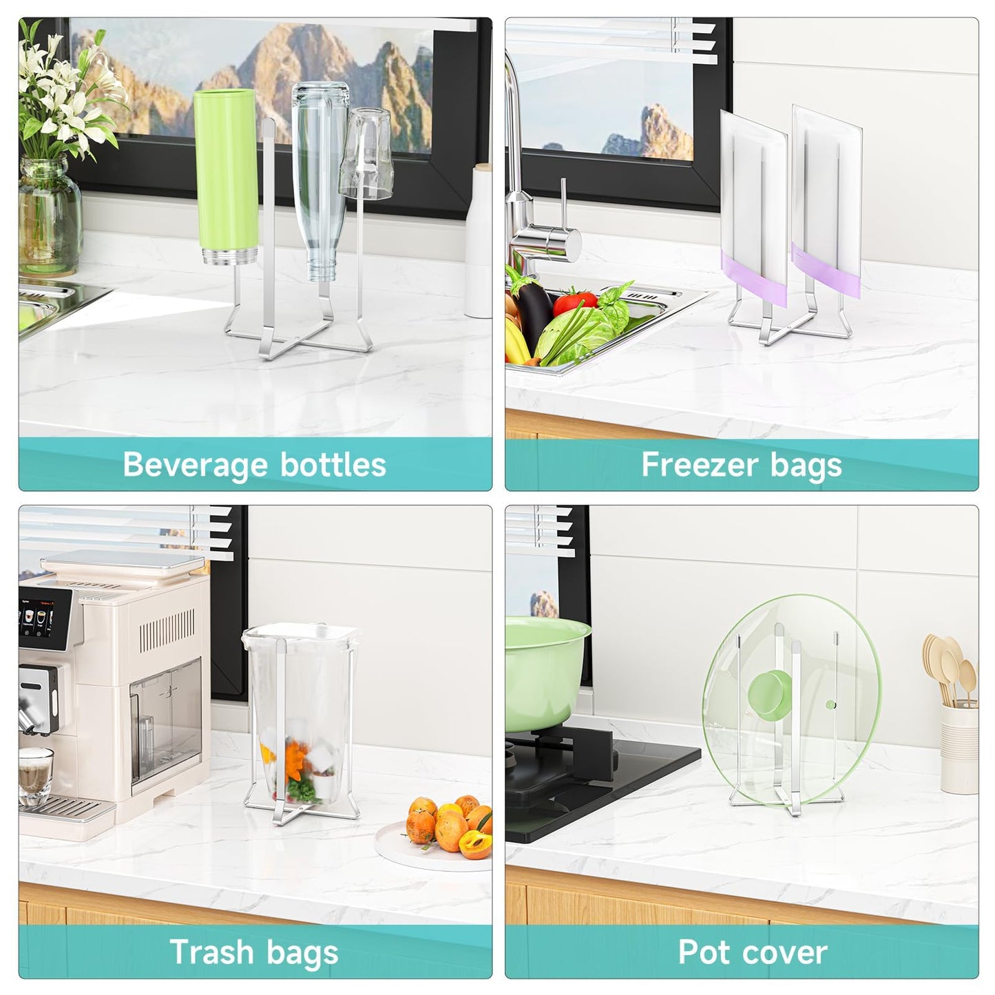 Bottle Drying Rack Reusable Drying Rack for Bottles Metal Foldable Water Bottle Dryer Holder Space Saving Cups Dryer Racks Kitchen Stand Holder for Plastic Bags, Bottles and Cups (Silver, 1PC)