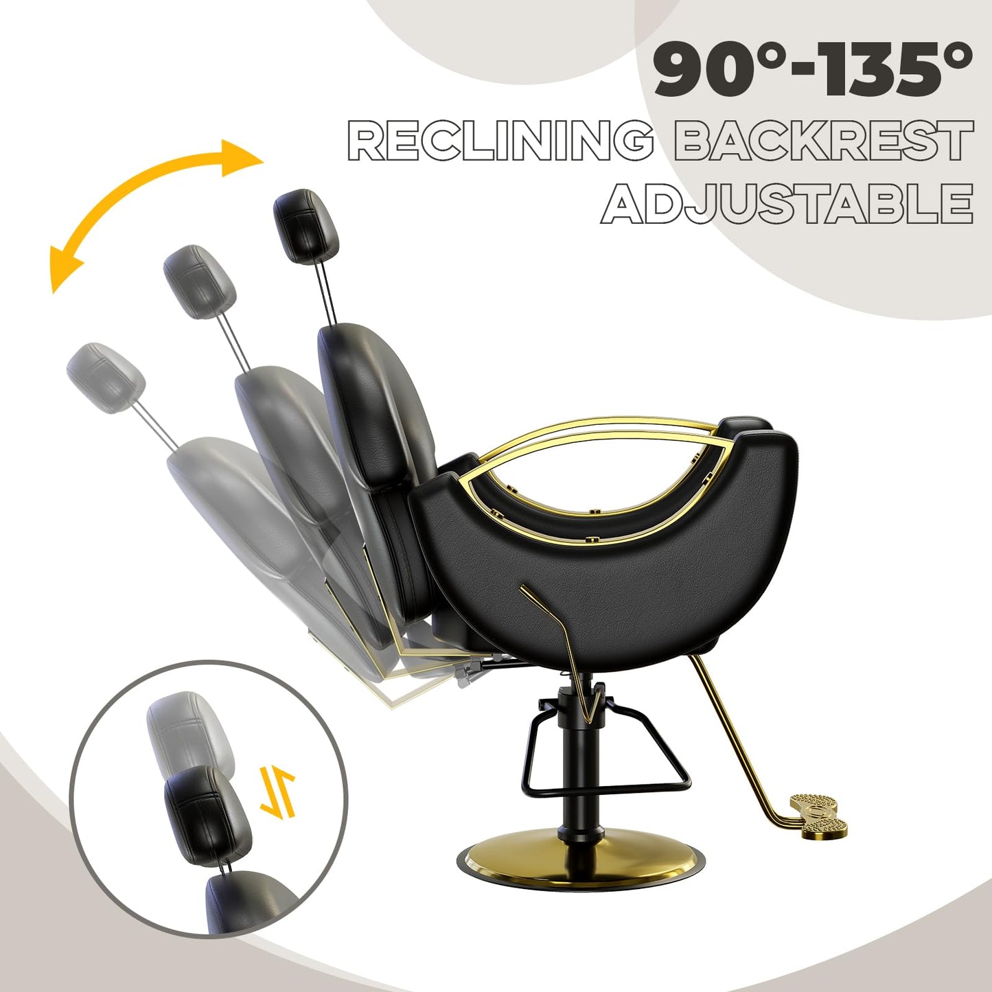 BouPower Barber Salon Chair, Reclining Salon Chair for Hair Stylist with Heavy Duty Hydraulic Pump, 330 LBS Capacity, Height Adjustable & 360° Swivel Styling Chair for Barbershop, Spa, Tattoo, Beauty