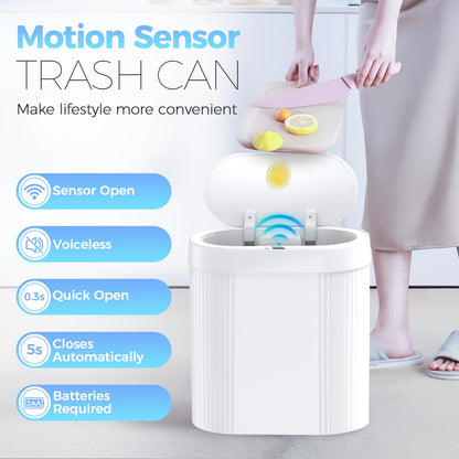 jinligogo 2 Pack 5 Gallon Bathroom Trash Can with Lid, Automatic Motion Sensor White Trash Can, Touchless Slim Waterproof Garbage Bin for Kitchen, Bedroom, Office, and Bathroom