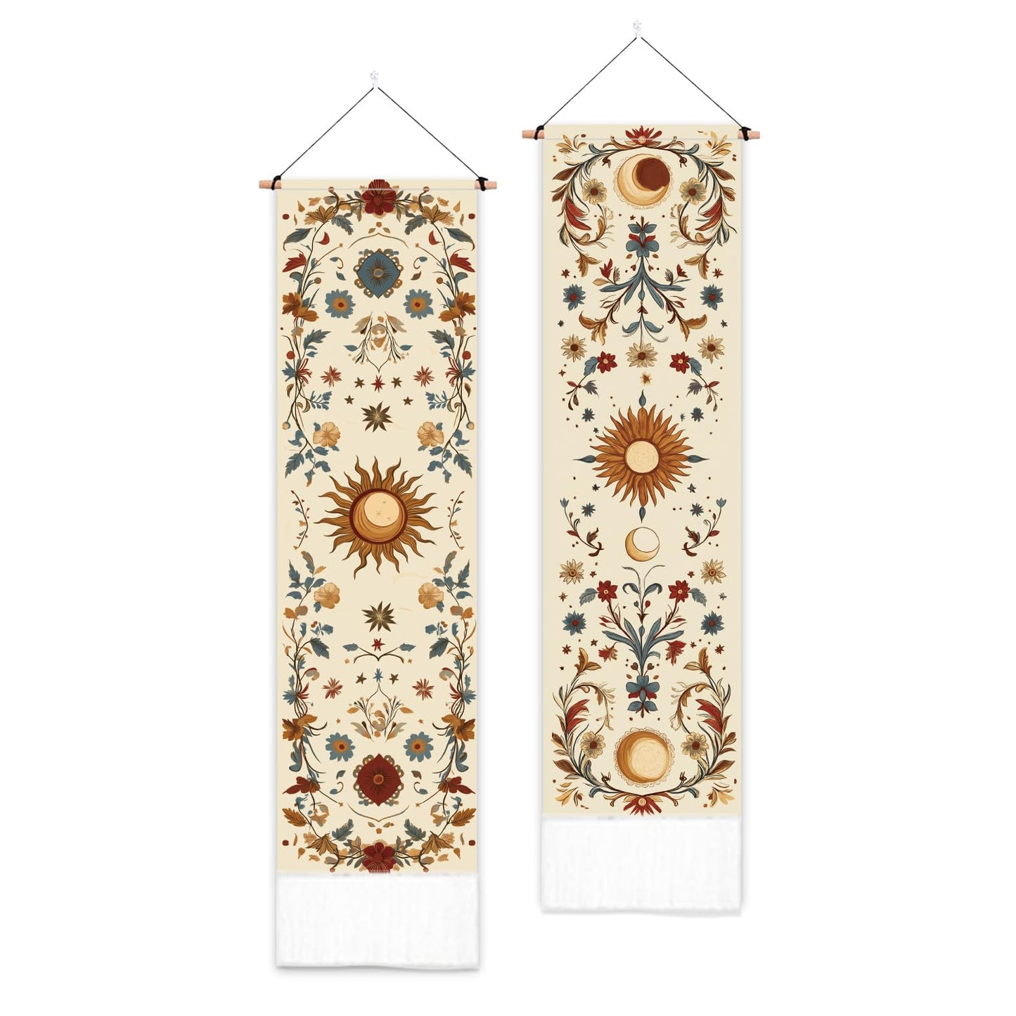 PLIGREAT 2 Pack Sun Moon Wall Hanging Long Narrow Tapestry Aesthetic Wall Tapestry for Bedroom Living Room Bathroom Home Office Decor