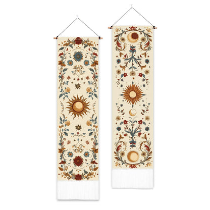 PLIGREAT 2 Pack Sun Moon Wall Hanging Long Narrow Tapestry Aesthetic Wall Tapestry for Bedroom Living Room Bathroom Home Office Decor