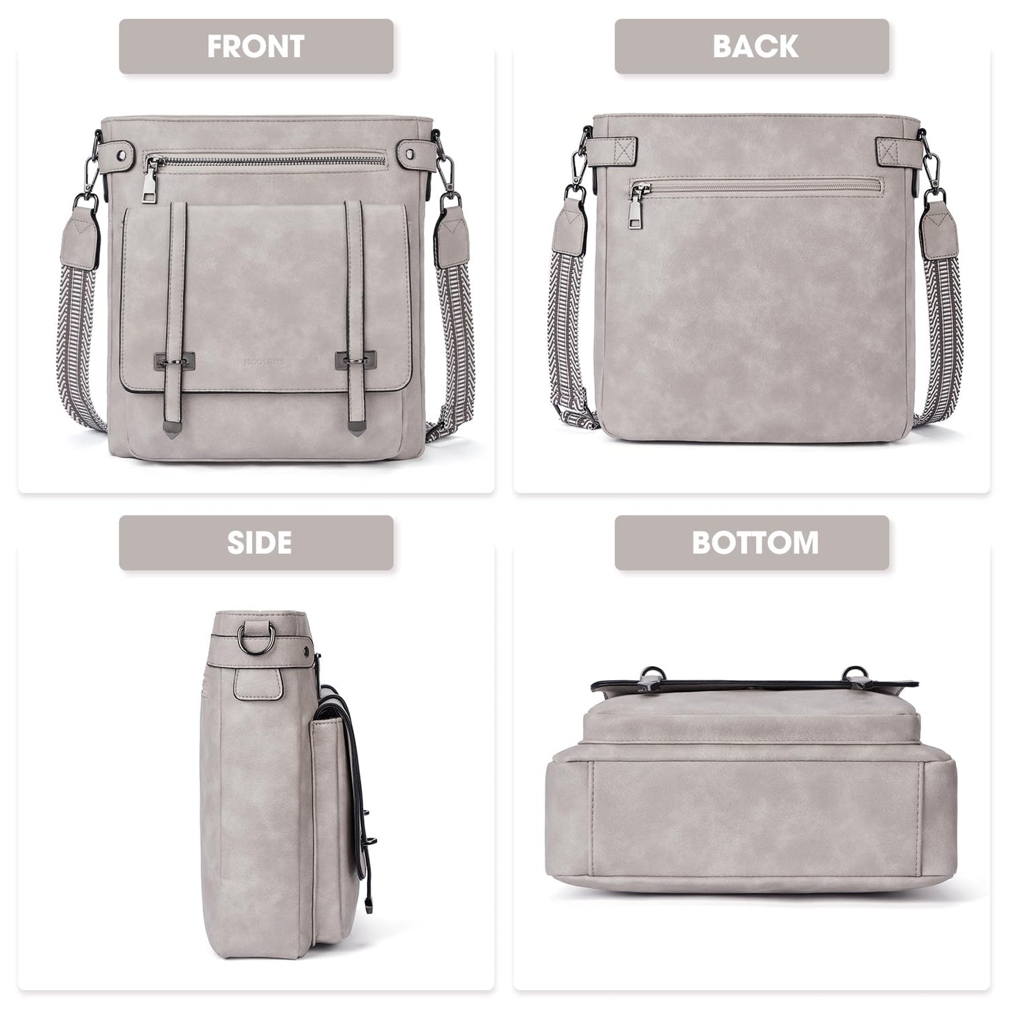 Roulens Crossbody Bags for Women,Multi Pocket Crossbody Purses Vegan Leather Shoulder Handbags Travel Purse Adjustable Strap