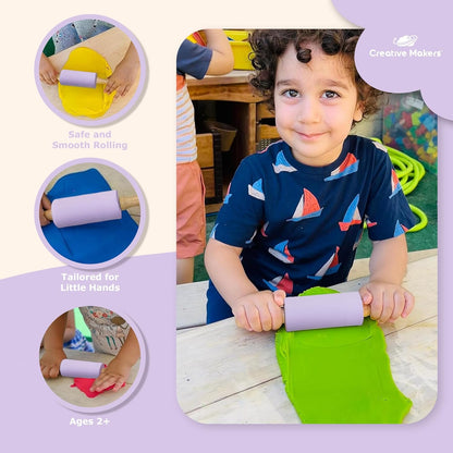 Small Rolling Pin for Kids, Non-Stick Silicone Surface with Wooden Handles for Play Dough and Baking Rolling Pin (Light