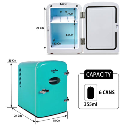 Koolatron Mini Fridge - Refrigerator for Bedroom Office, Portable Table Top Beverage Cooler, 12V 110V Refrigerador For Drinks, Soda, Wine, Breast Milk, Use In Car, Dorm, Outdoor, Patio, 8 Can