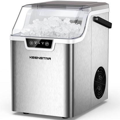 KEENSTAR Nugget Countertop Ice Maker with Soft Chewable Ice, 40lbs/24H Pebble Ice Machine for Home/Party/RV/Camping with Basket and Scoop, Auto-Cleaning