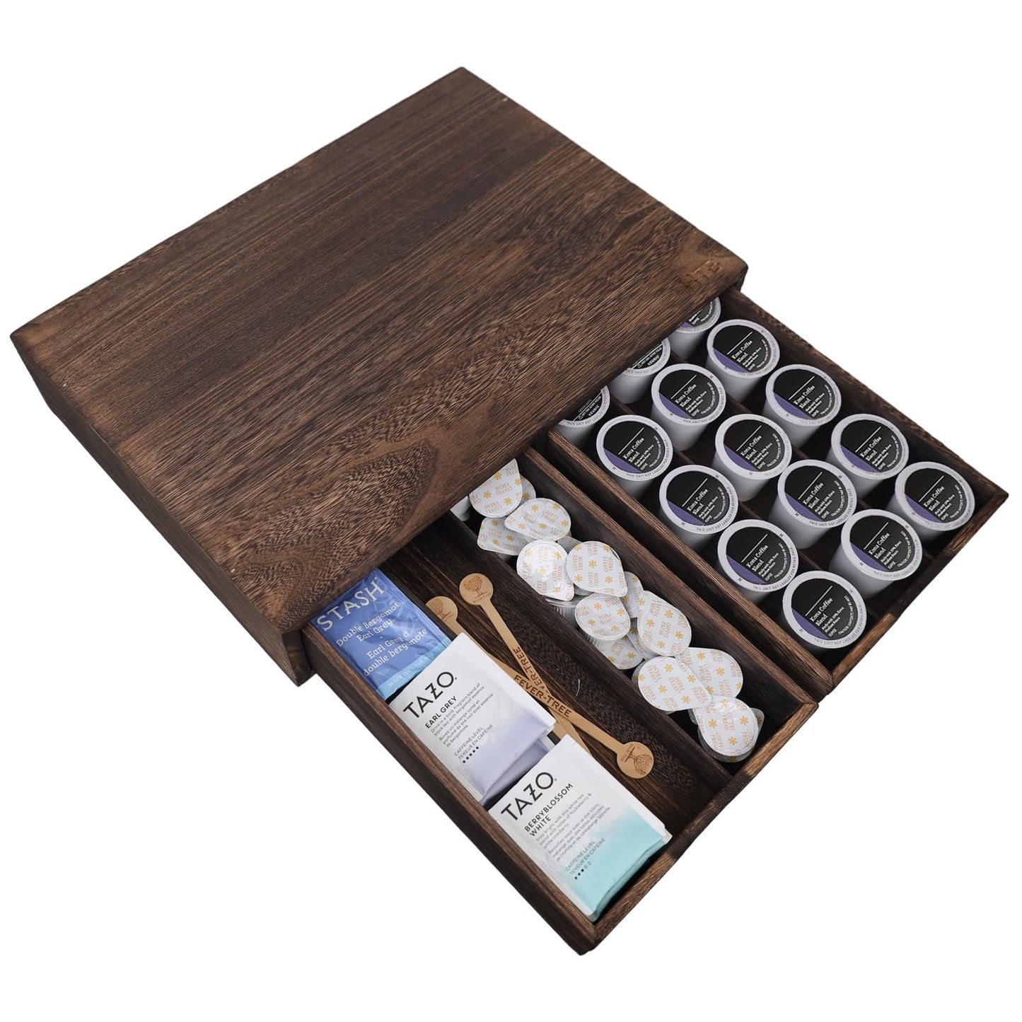 HTB K Cup Holder Compatible with K Cups,Coffee Pod Holder Holds Up 30 Cups,K Cup Organizer Storage Drawer (Wood-b)