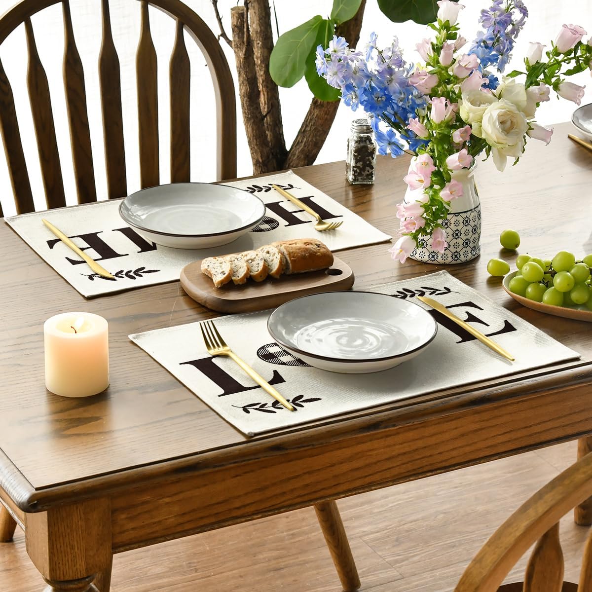 Artoid Mode Love Family Together Home Buffalo Plaid Placemats for Dining Table, 12 x 18 Inch Set of 4 Holiday Vintage