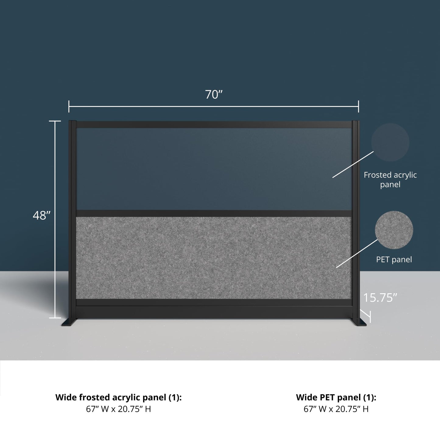 Stand Up Desk Store Expanse Modular Wall | 70'' x 48'' Wall | Expandable Partition Room Divider with Rearrangeable Frosted Acrylic & Sound Absorbent Wide Panels (Black Frame)