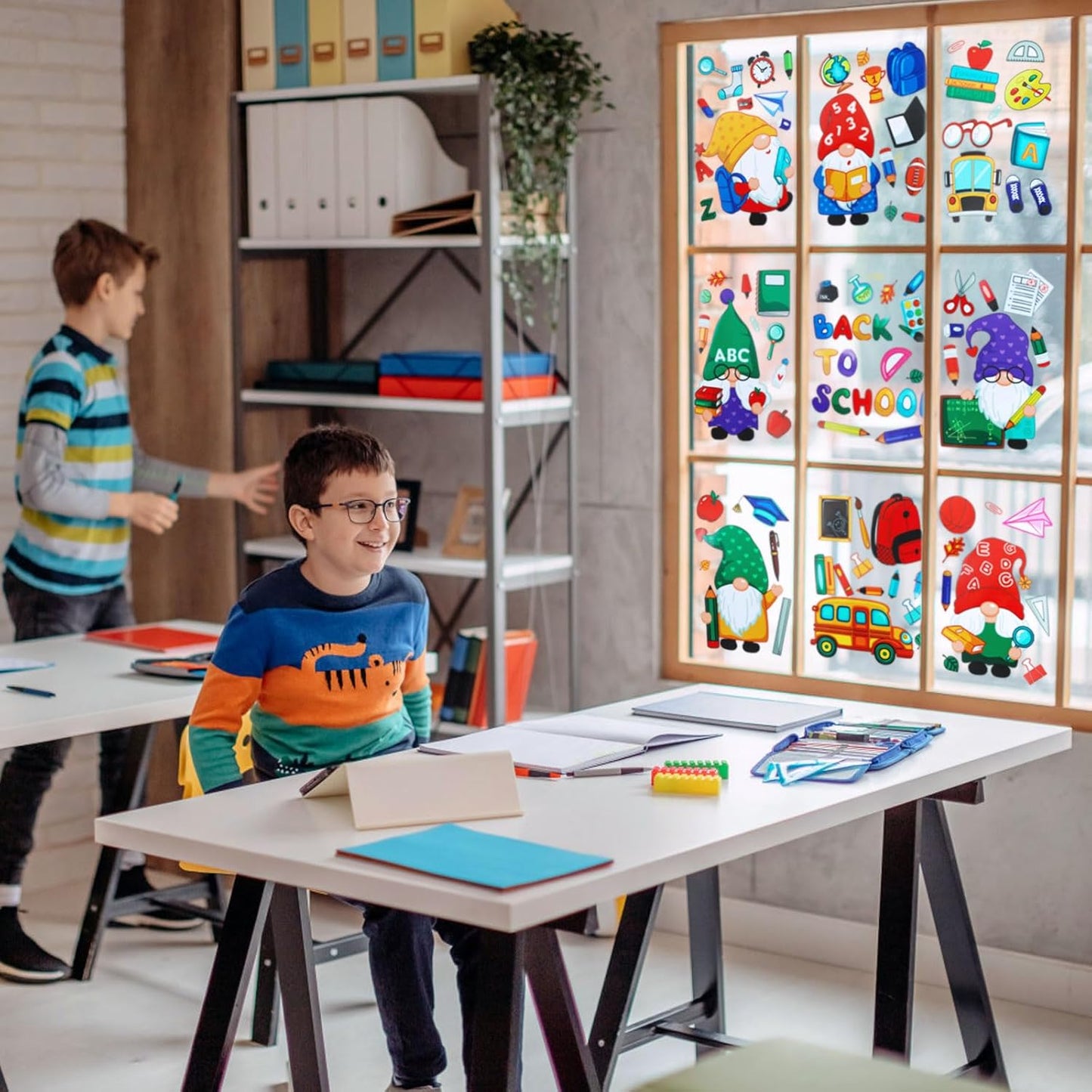 Naler Back to School Decorations Window Clings, 9 Sheets Glueless Static Double-Sided Stickers for Classroom