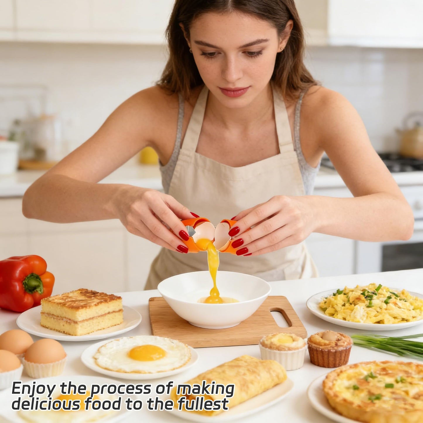 Odetina Egg Cracker Tool, Handheld Stainless Steel Egg Shell Opener for Raw & Hard Boiled Eggs, Easy Egg Cracking Tool, No Mess Kitchen Gadget for Breakfast, Baking, Camping (Orange+Yellow)