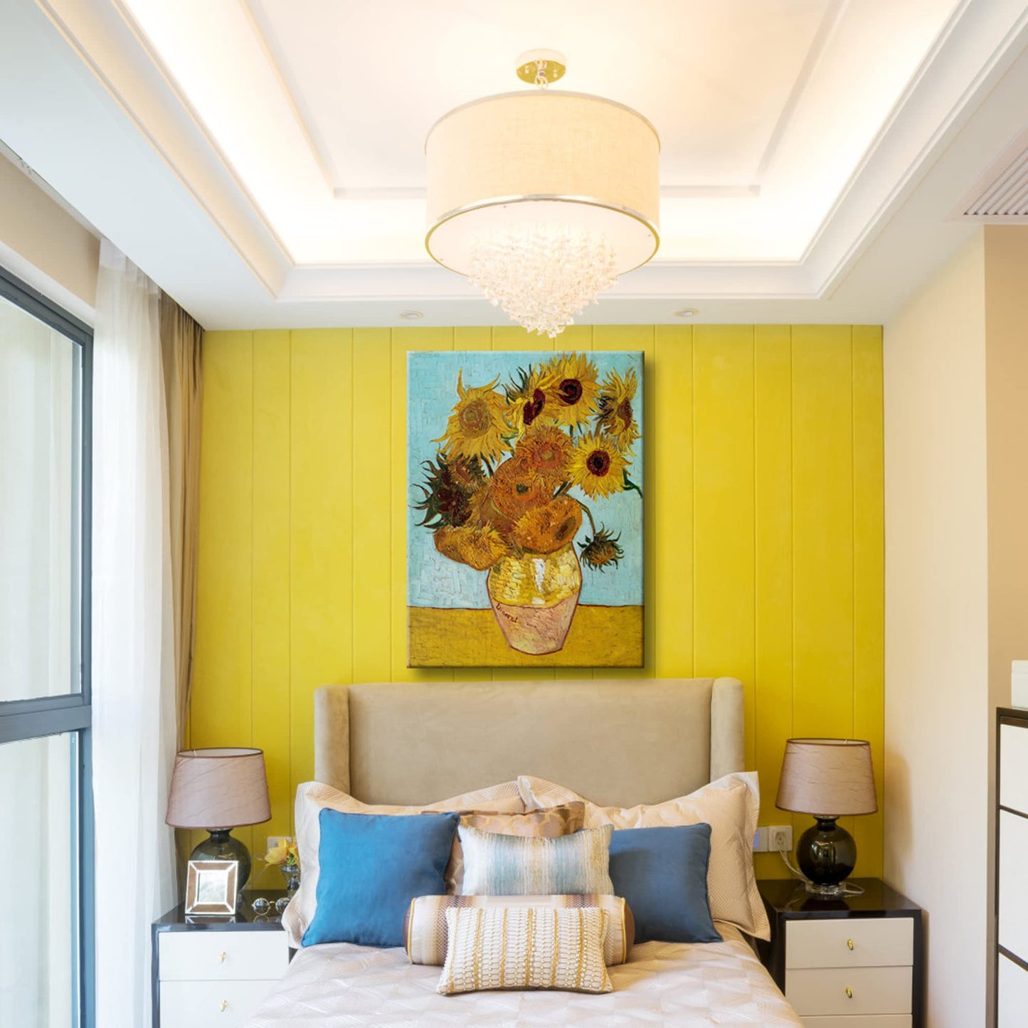 Wieco Art Framed Wall Art Canvas Prints of Sunflower by Vincent Van Gogh Paintings Reproduction Abstract Wall Decorations for Living Room Golden Frame
