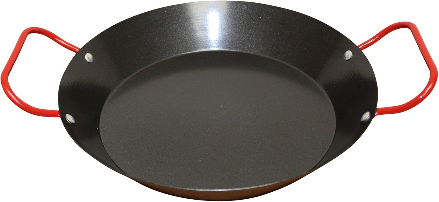 IMUSA USA 10" Carbon Steel Coated Nonstick Paella Pan, Black with Red Handles