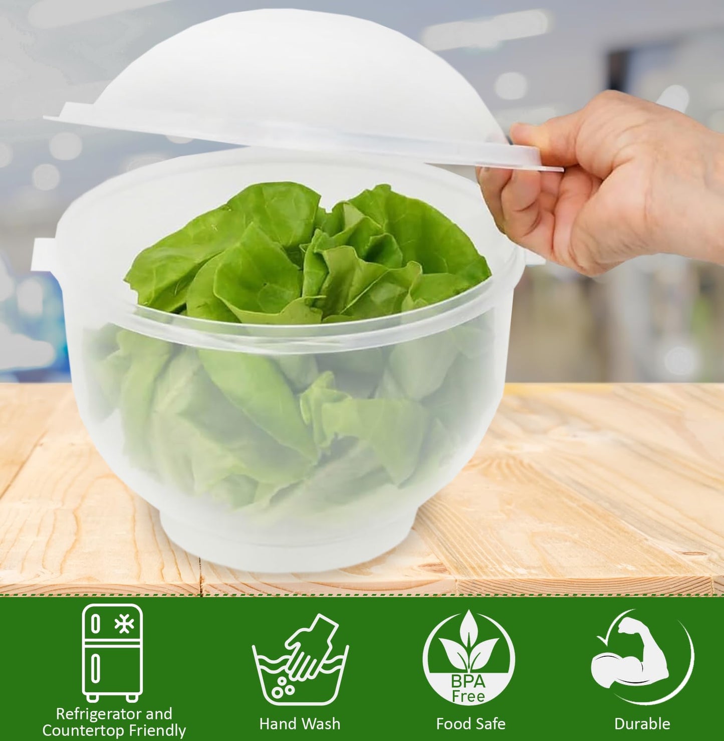 Home-X Lettuce Keeper - BPA-Free Lettuce Keeper for Refrigerator to Keep Salads and Vegetables Fresh - 7" x 8" Lettuce Crisper with Drainage Reservoir - Clear See-Through Vegetable and Fruit Crisper