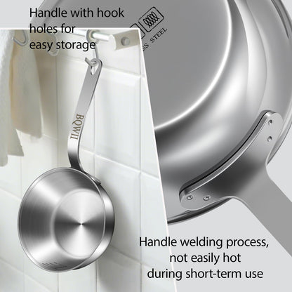 BQWII 18/10 Stainless Steel Butter Warmer, 13.5 fl oz (400ml), Ideal for Heating Milk, Butter, Sauces, Baby Food, Coffee, Chocolate, Egg Pan, Compatible with Induction & Gas Stovetops