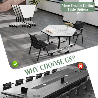 2 Pack Folding Conference Table,T-Shaped Conference Room Tables with Wheels, 47.2 in Modern Conference Table,Mobile Modular Seminar Meeting Desk for Classrooms,Office & Seminar (2, White)