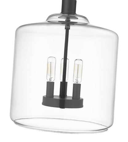 ML Lighting | Asheville Collection | 46933-MB | Metal 3-Light Pendant in Matte Black with Clear Glass Shade | Adjustable 3-Section Stem Design | Modern Design with an Heirloom Quality