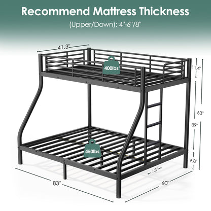 Cyranture Twin XL Over Queen Bunk Bed Size, Heavy Duty Bunk Beds with Bottom Space & Guardrail Metal Bunk Bed Frame for Adults Dorm Bedroom Guest Room, No Box Spring Needed（Upgrate Black）