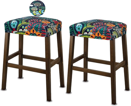 Counter C,2 Pack NeColorLife Stool Covers Rectangle Printed,Stretch Waterproof Saddle Seat Covers for Height
