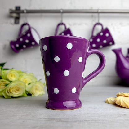 City to Cottage Handmade Ceramic Coffee Mug, Purple and White Polka Dot, 7 oz / 200ml, Unique Designer Gift for Tea