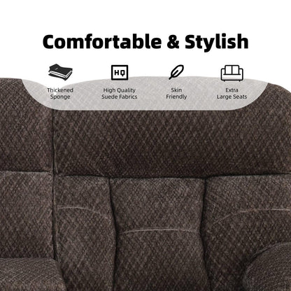 Trygoal Modern Recliner Sofa Set of 3, Cashmere Fleece Upholstered Living Room Set with Cup Holders & Storage, Ergonomic Reclining Couch with Coffee Table, Cozy Home Theater Seating, Brown