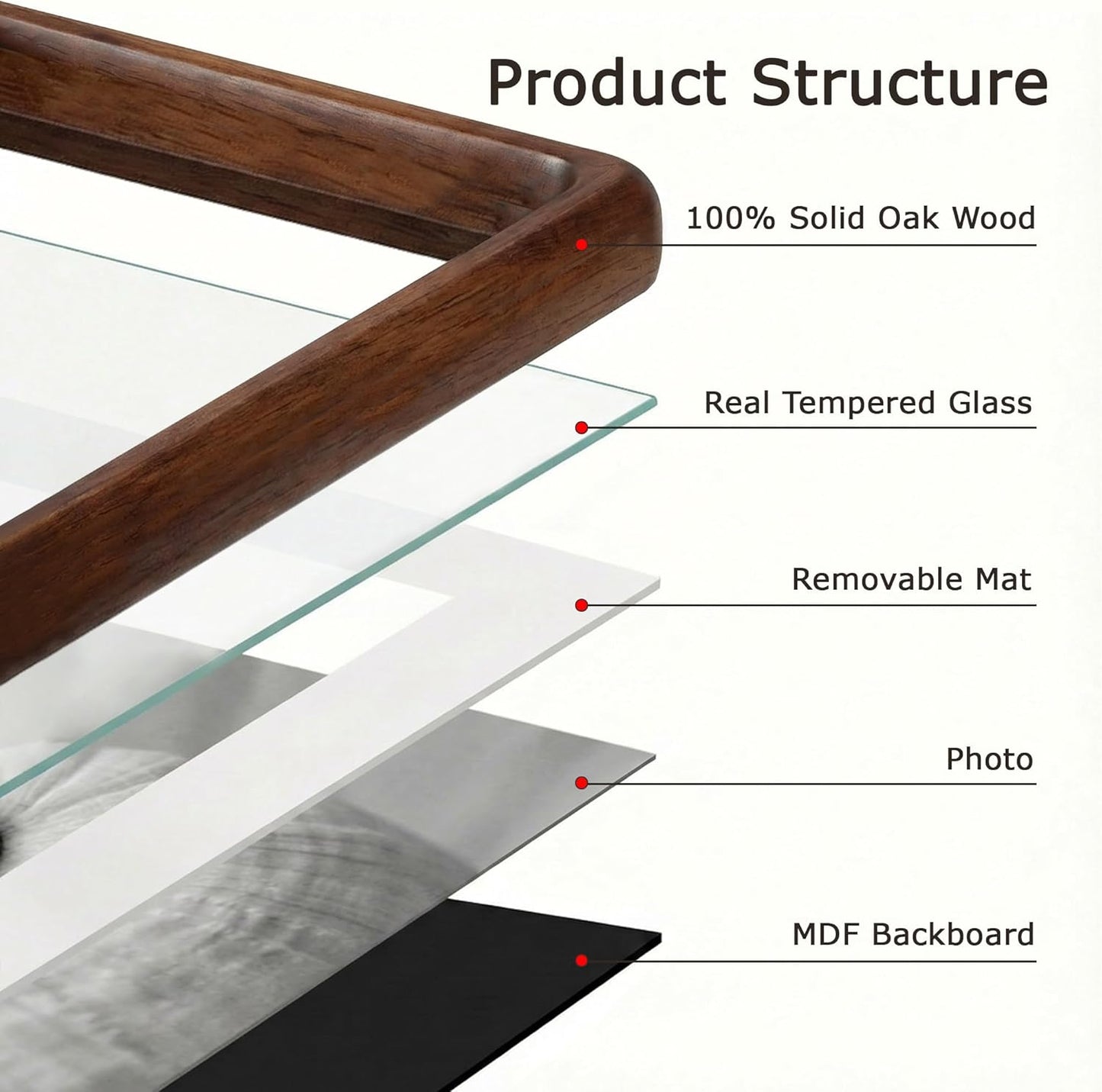 8x10 5x7, 1 Pack Oak Wood Photo Frame Matted to Solid Wood Photo Frame with Glass, Tabletop & Wall Mount