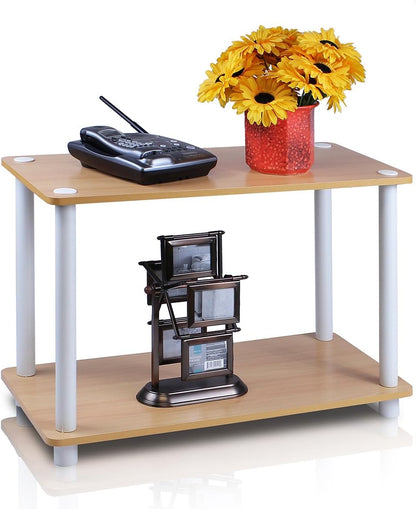 2-Tier Furinno Turn-N No Tools Tube Shelf/End Table, Single, Beech/White
